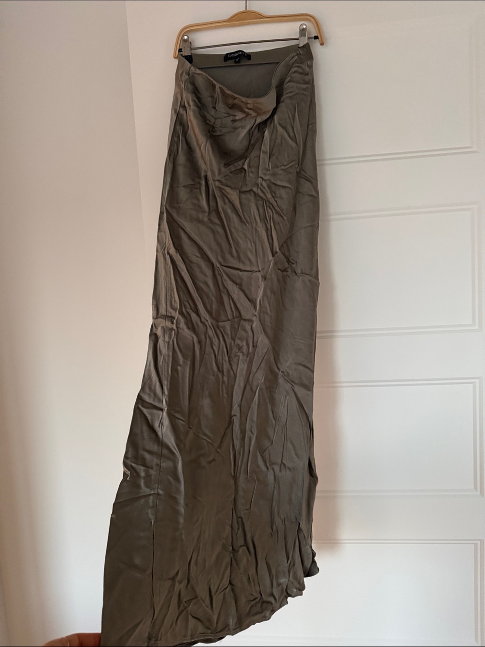Dynamite Olive Satin Slip Skirt